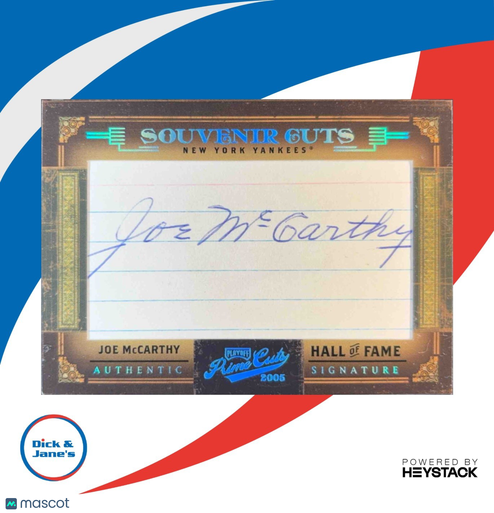 2005 Playoff Prime Cuts Joe McCarthy Souvenir 44/44 #SC-27 Auto New York Yankees