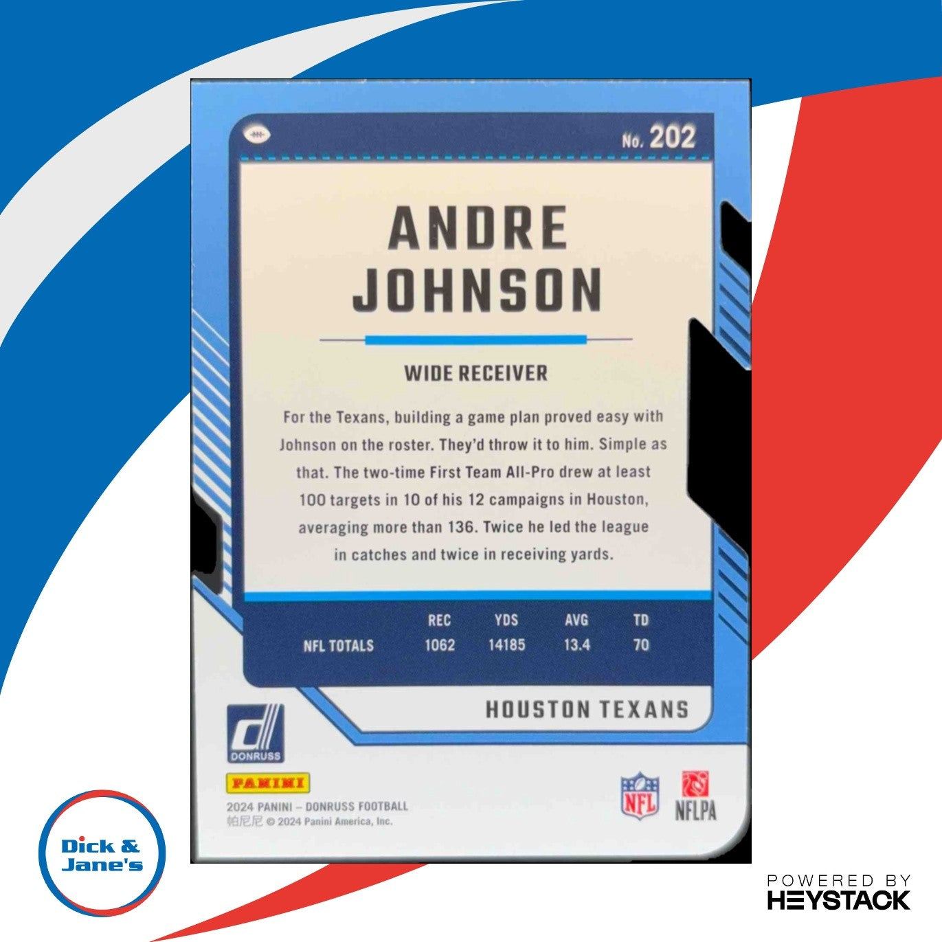 2024 Donruss Andre Johnson Press Proof Silver Die Cut 26/75 #202 Houston Texans