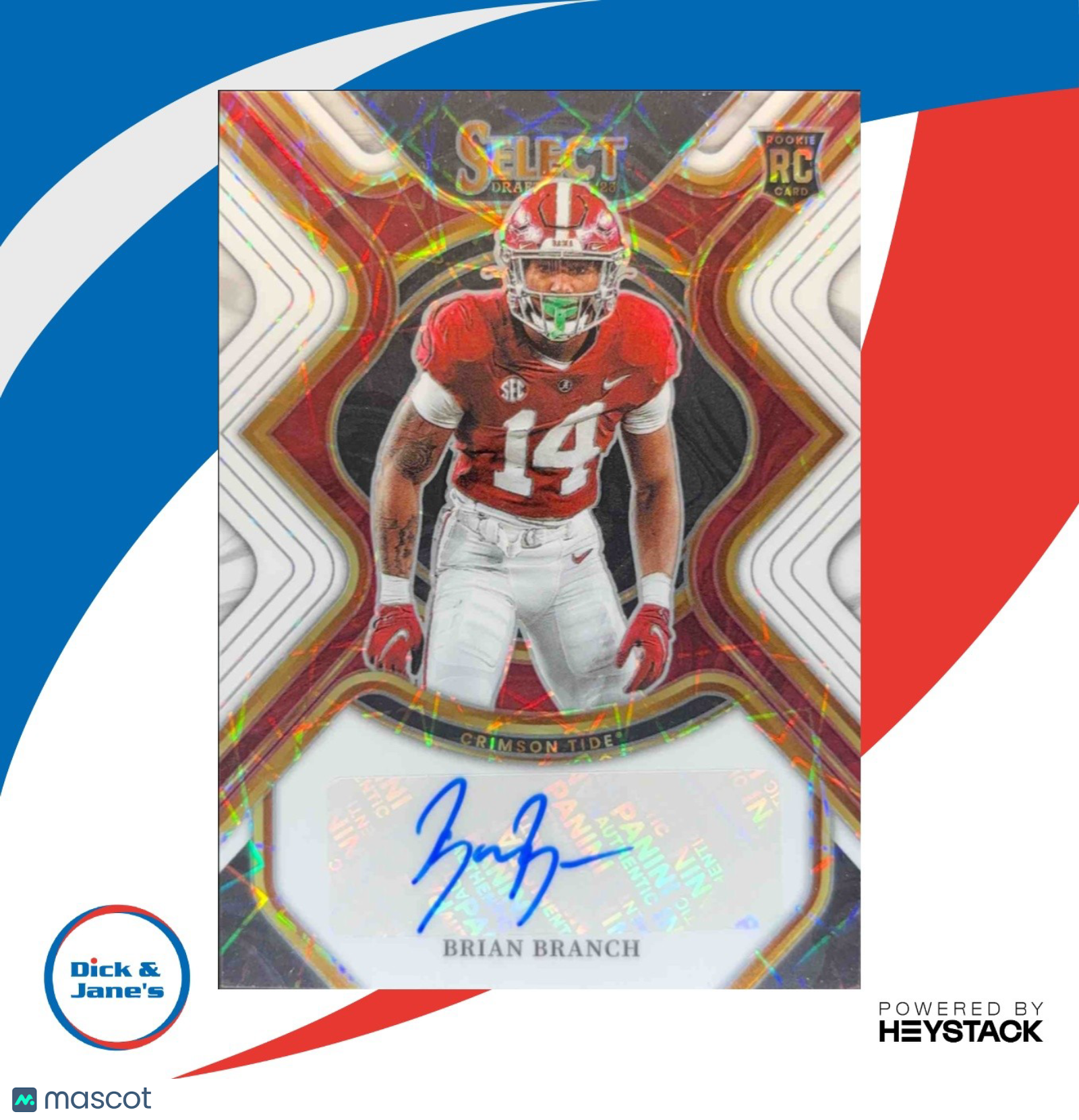 2023 Select Draft Brian Branch Rookie SIgnatures White Lazer Prizm 22/25 Auto