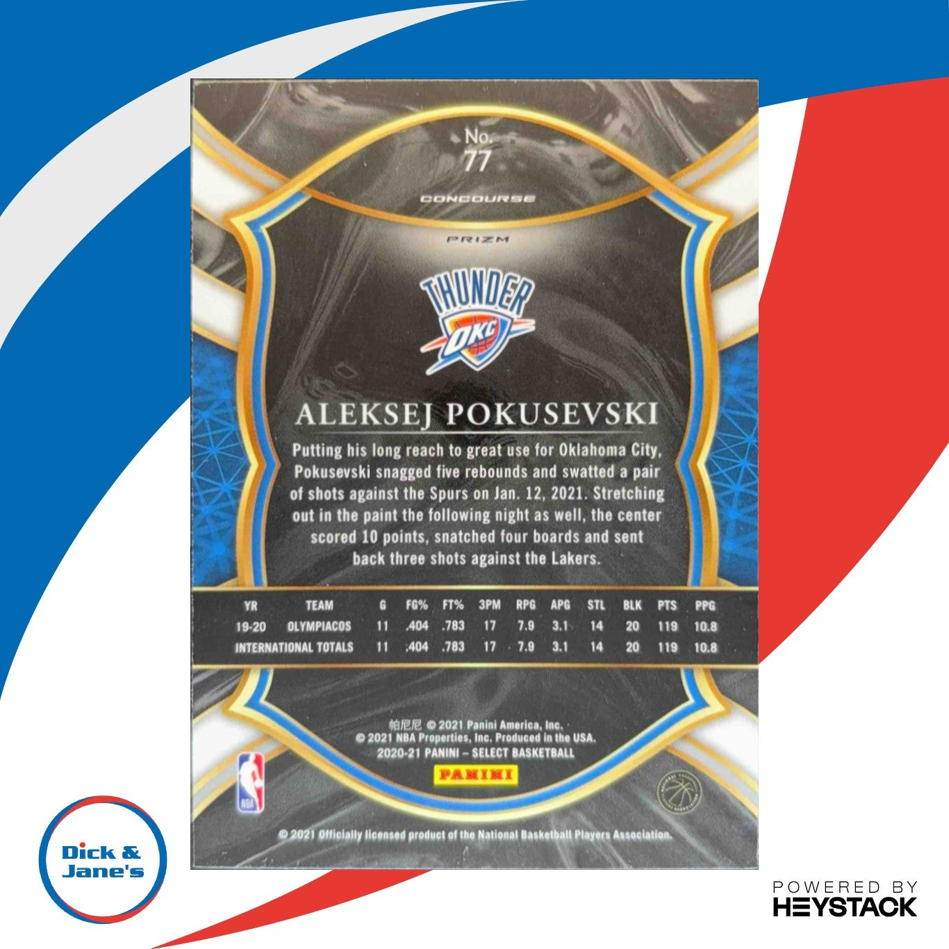 2020-21 Panini Select Aleksej Pokusevski Elephant Prizm SSP #77 RC OKC Thunder