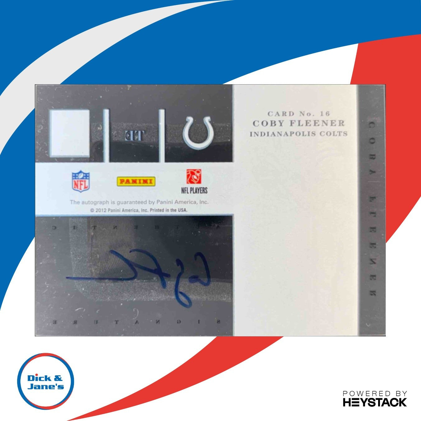 2012 Panini Elite Coby Fleener Rookie Inscriptions Blue Ink #16 RC Auto