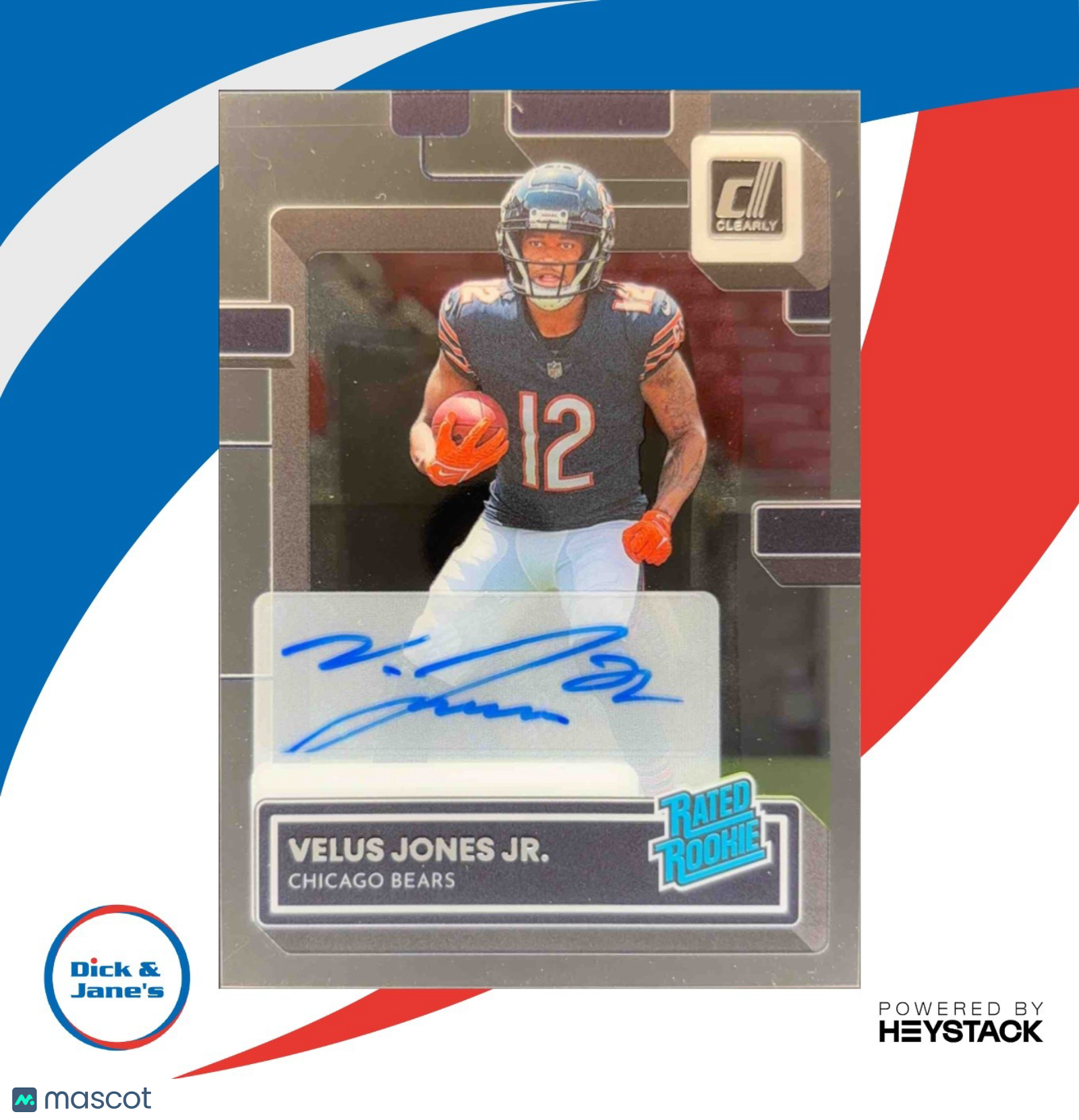 2022 Panini Clearly Donruss Velus Jones Jr. Rated Rookie Auto RC Chicago Bears