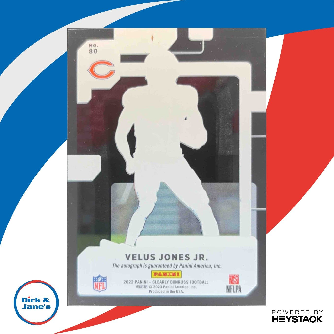 2022 Panini Clearly Donruss Velus Jones Jr. Rated Rookie Auto RC Chicago Bears