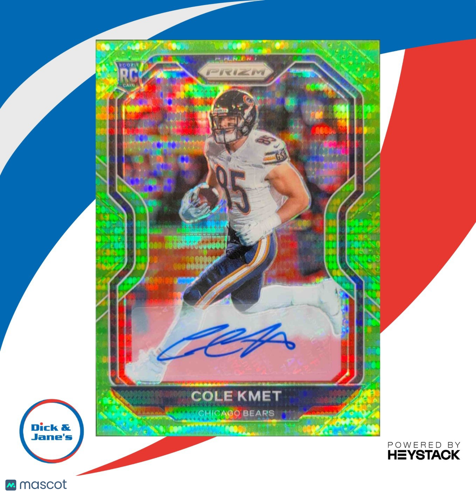 2020 Panini Prizm Cole Kmet Rookie Auto Neon Green Pulsar #305 RC Chicago Bears