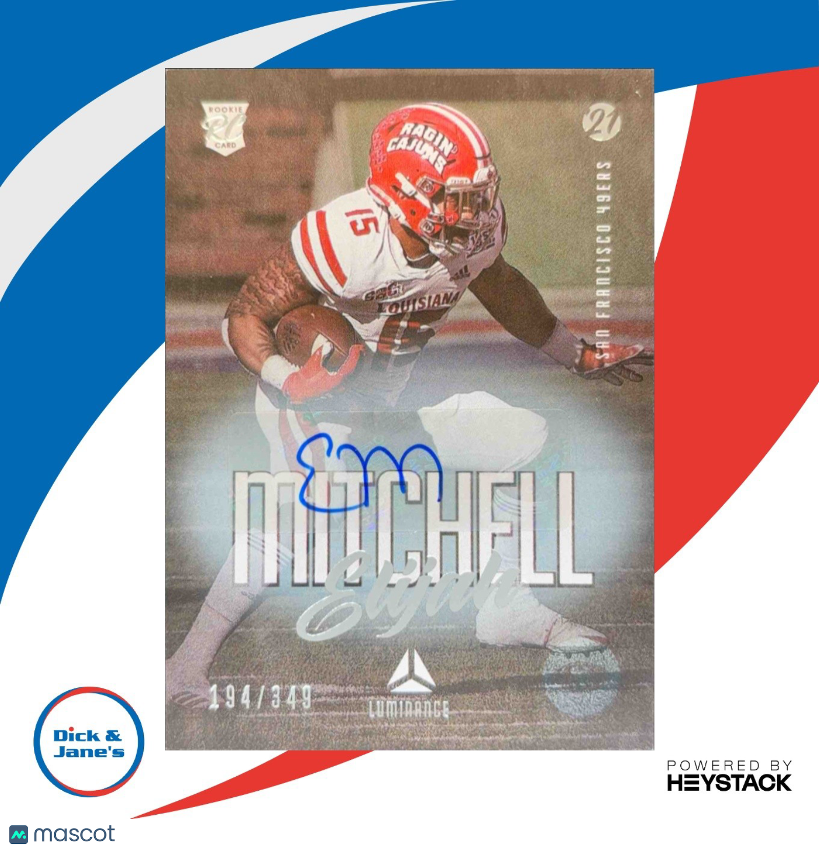 2021 Panini Luminance Elijah Mitchell Auto 194/349 #200 RC San Francisco 49ers