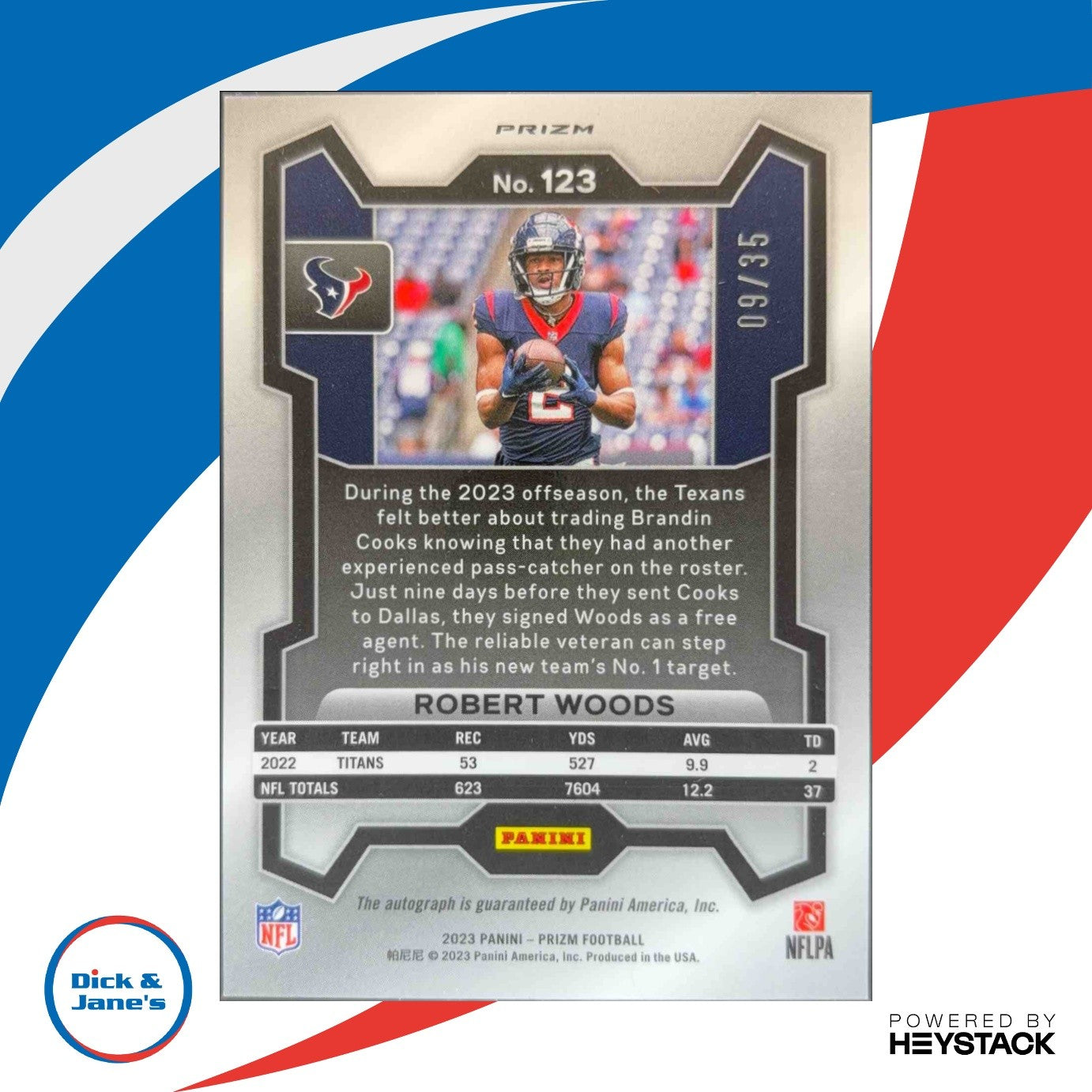 2023 Panini Prizm Robert Woods Auto Red Shimmer 9/35 #123 Auto Houston Texans