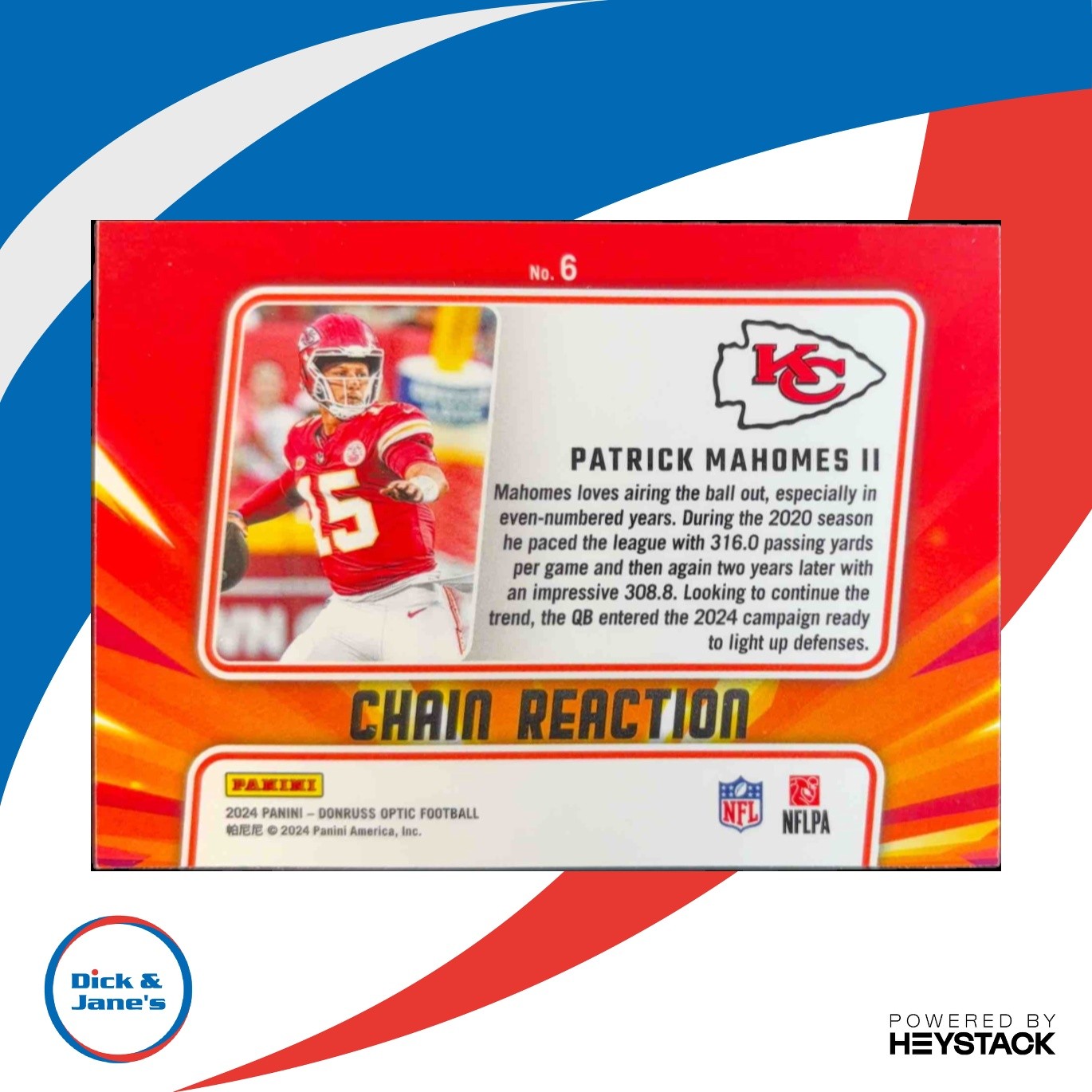 2024 Panini Donruss Optic Patrick Mahomes Chain Reaction #6 Kansas City Chiefs