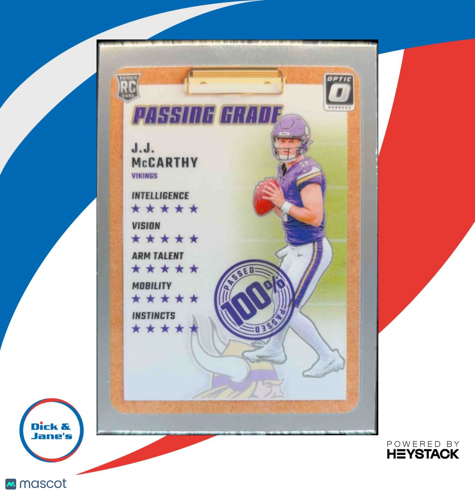 2024 Panini Donruss Optic J.J. McCarthy Passing Grade #6 RC Minnesota Vikings