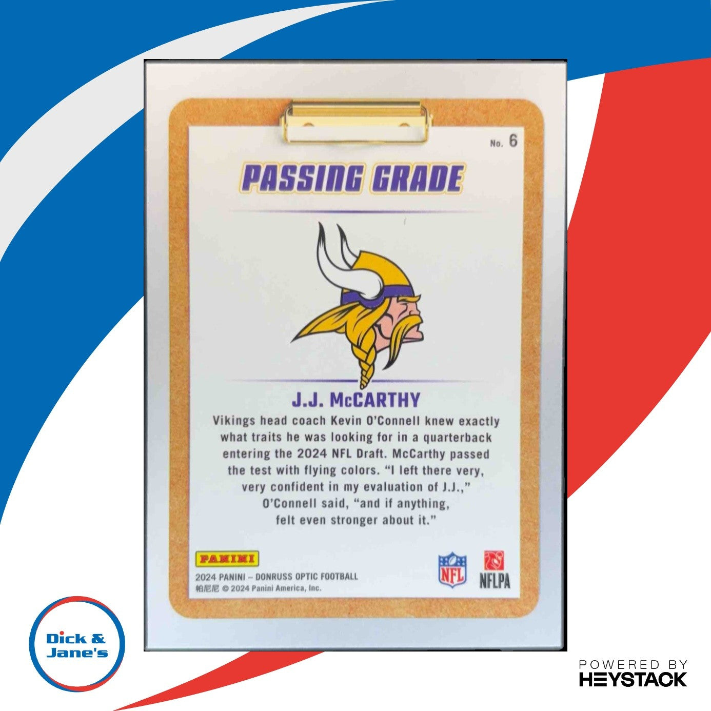 2024 Panini Donruss Optic J.J. McCarthy Passing Grade #6 RC Minnesota Vikings