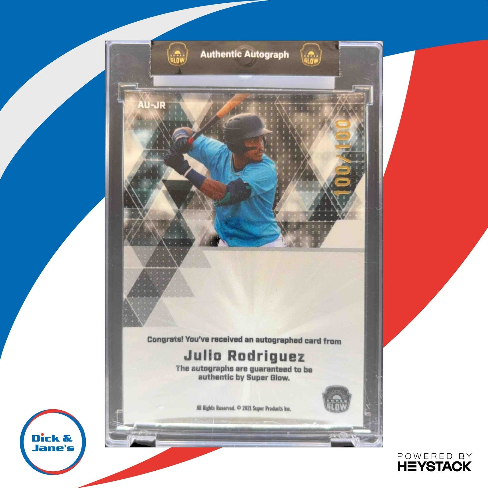 2021 Super Glow Sports Julio Rodriguez Auto Initials Orange 100/100 Seattle