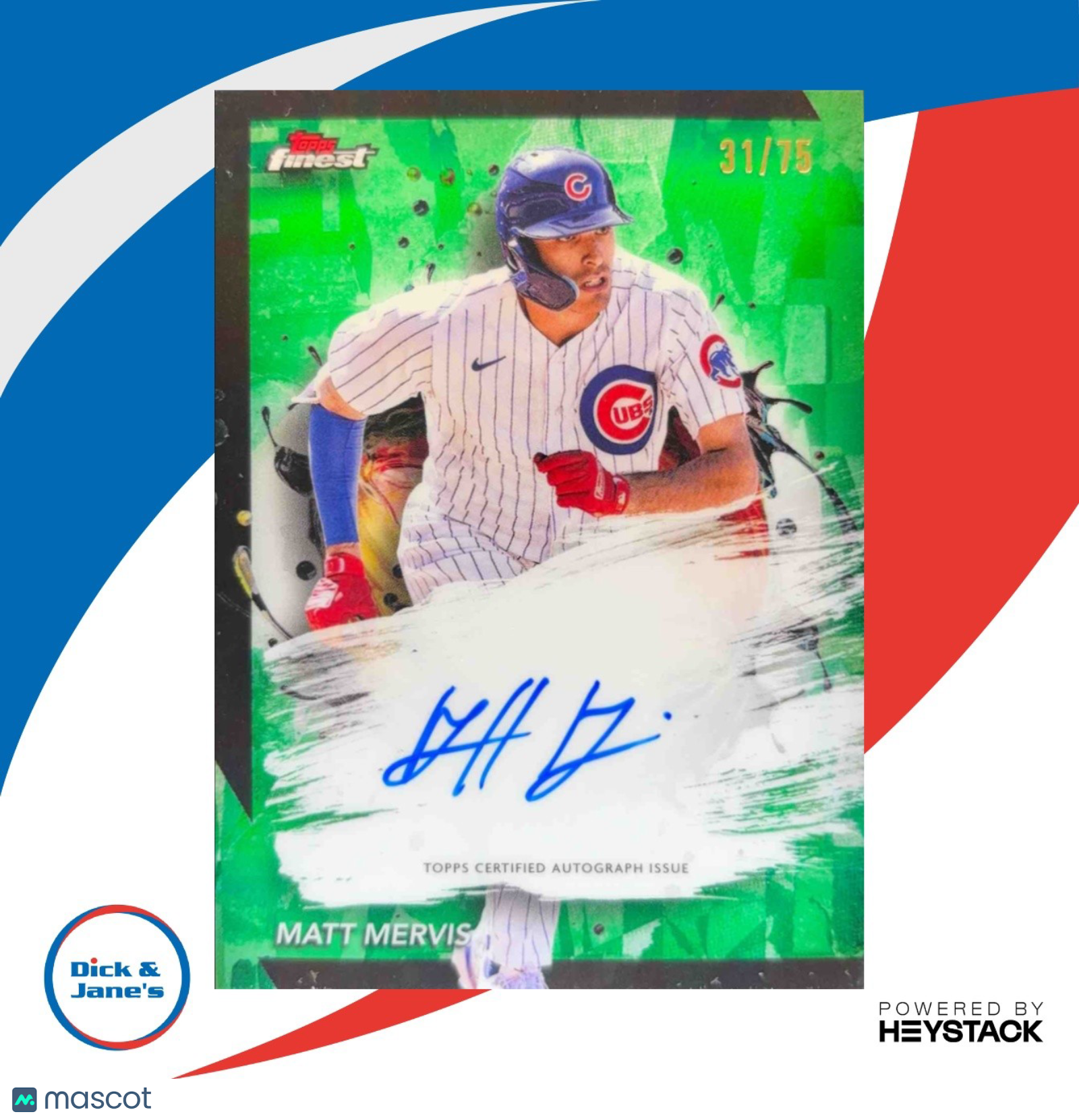 2024 Topps Finest Matt Mervis Auto Green Refractor 31/75 #FA-MM Chicago Cubs