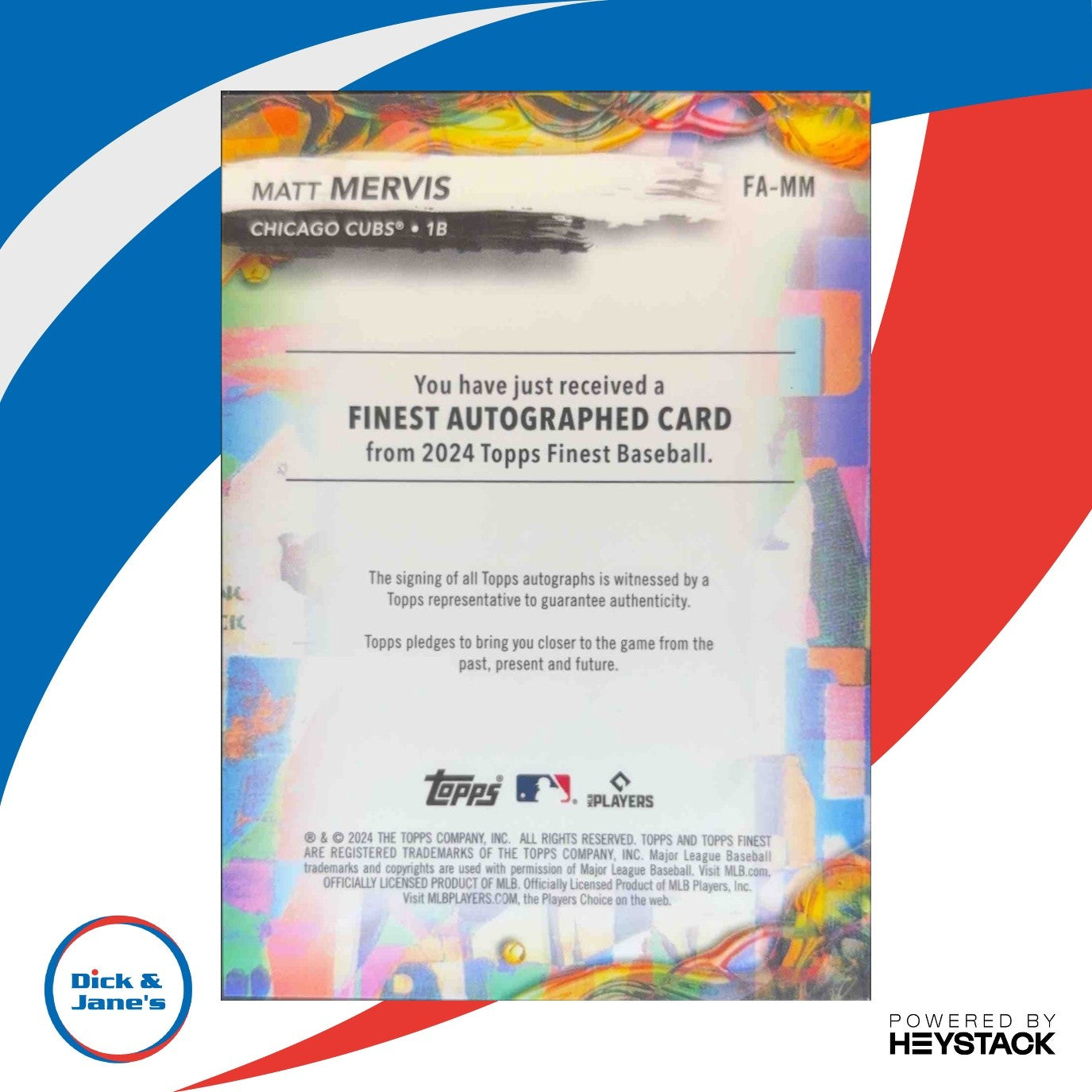 2024 Topps Finest Matt Mervis Auto Green Refractor 31/75 #FA-MM Chicago Cubs