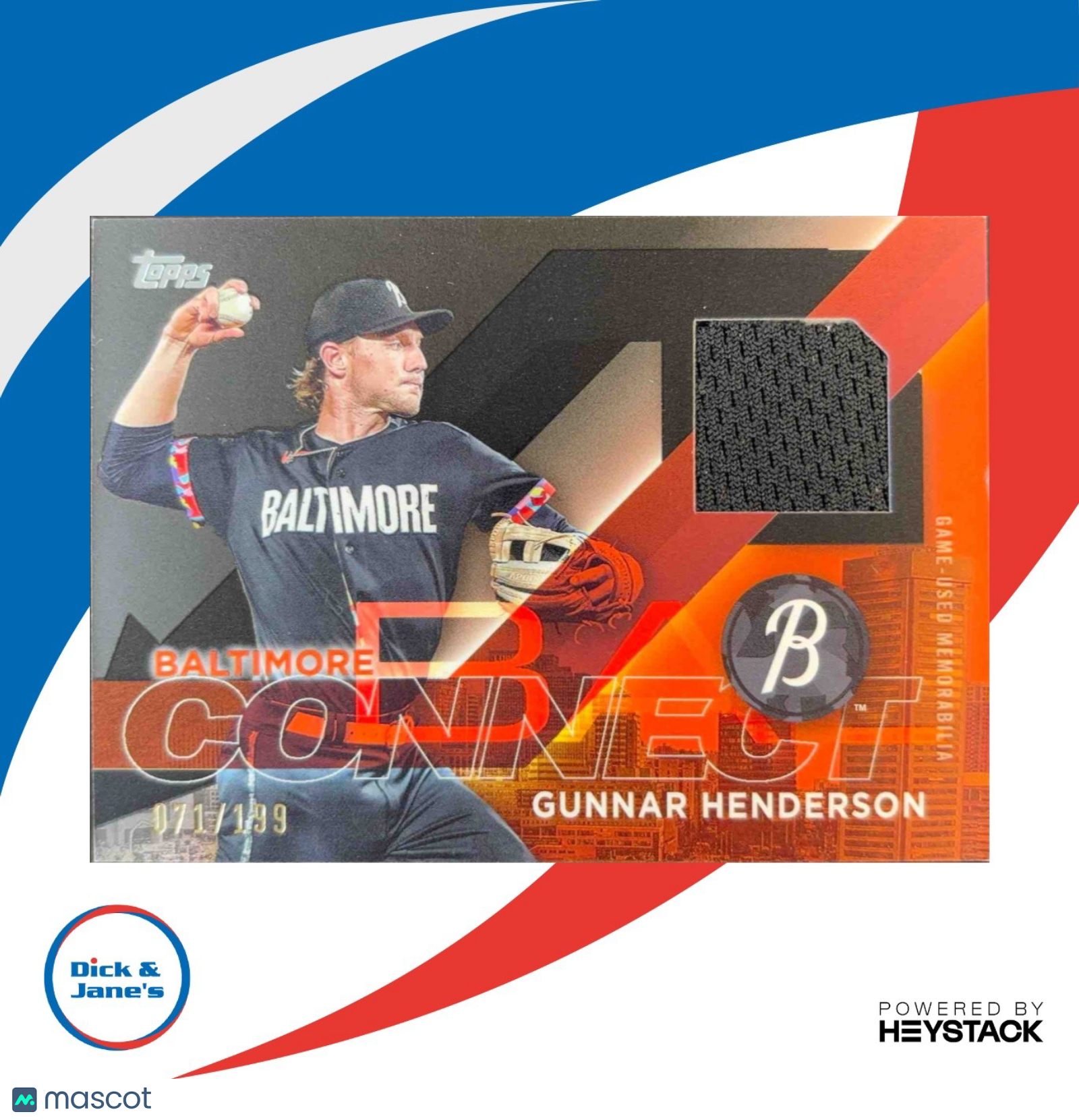 2024 Topps Gunnar Henderson City Connect Swatch Relic Black 71/199 MEM Baltimore