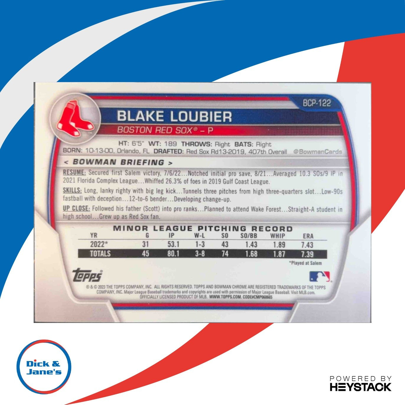 2023 Bowman Blake Loubier Chrome Prospects Yellow Lunar Crater Ref 34/75 1st