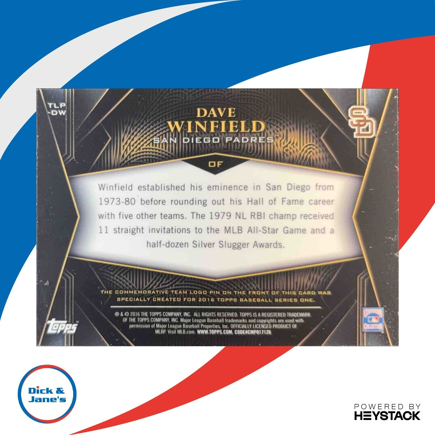 2016 Topps Dave Winfield Team Logo Pin Relic San Diego Padres New York Mets