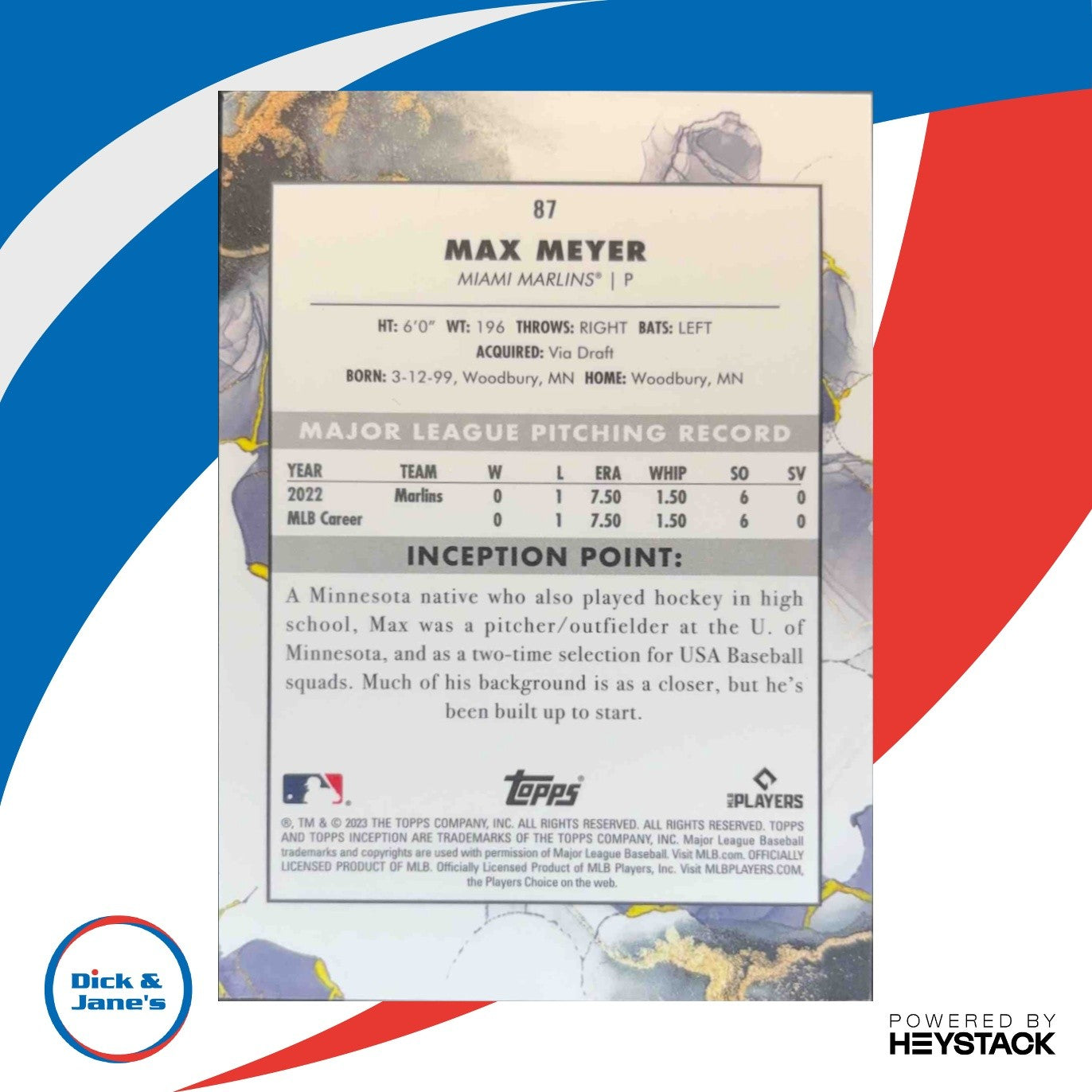2023 Topps Inception Max Meyer Blue /25 #87 RC Miami Marlins