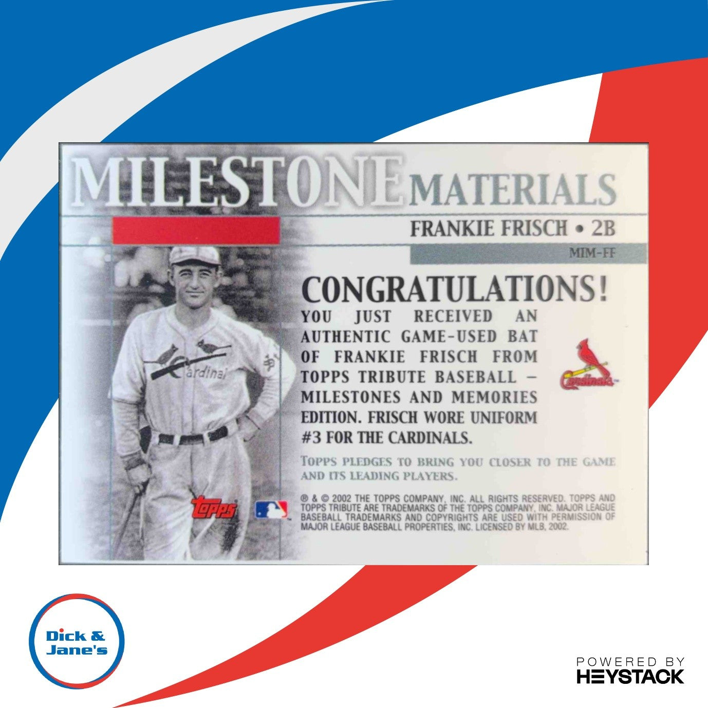 2002 Topps Tribute Frankie Frisch Milestone Materials Memorabilia Cardinals