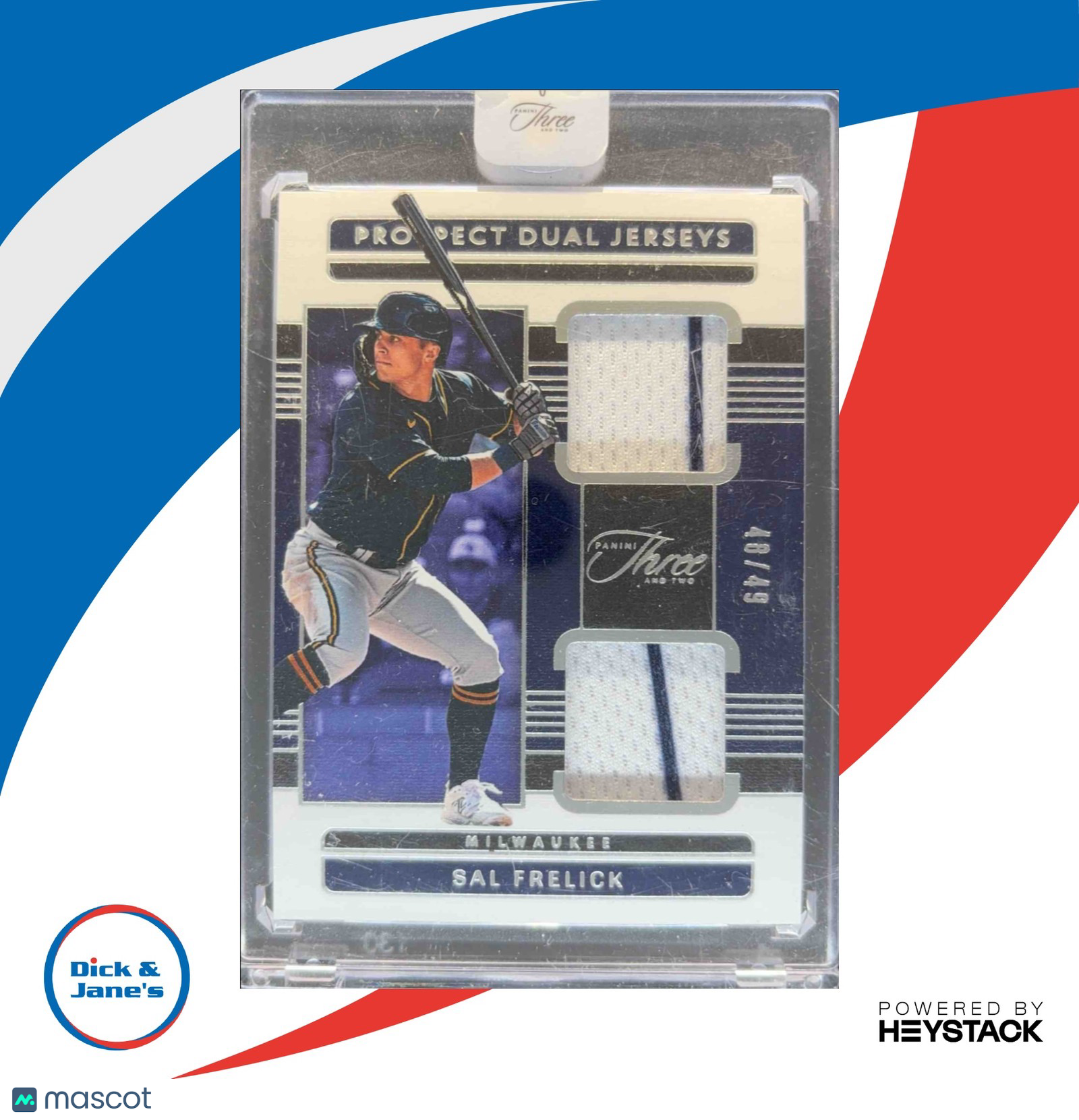 2023 Panini Three and Two Sal Frelick Prospect Dual Jerseys 48/49 MEM Brewers