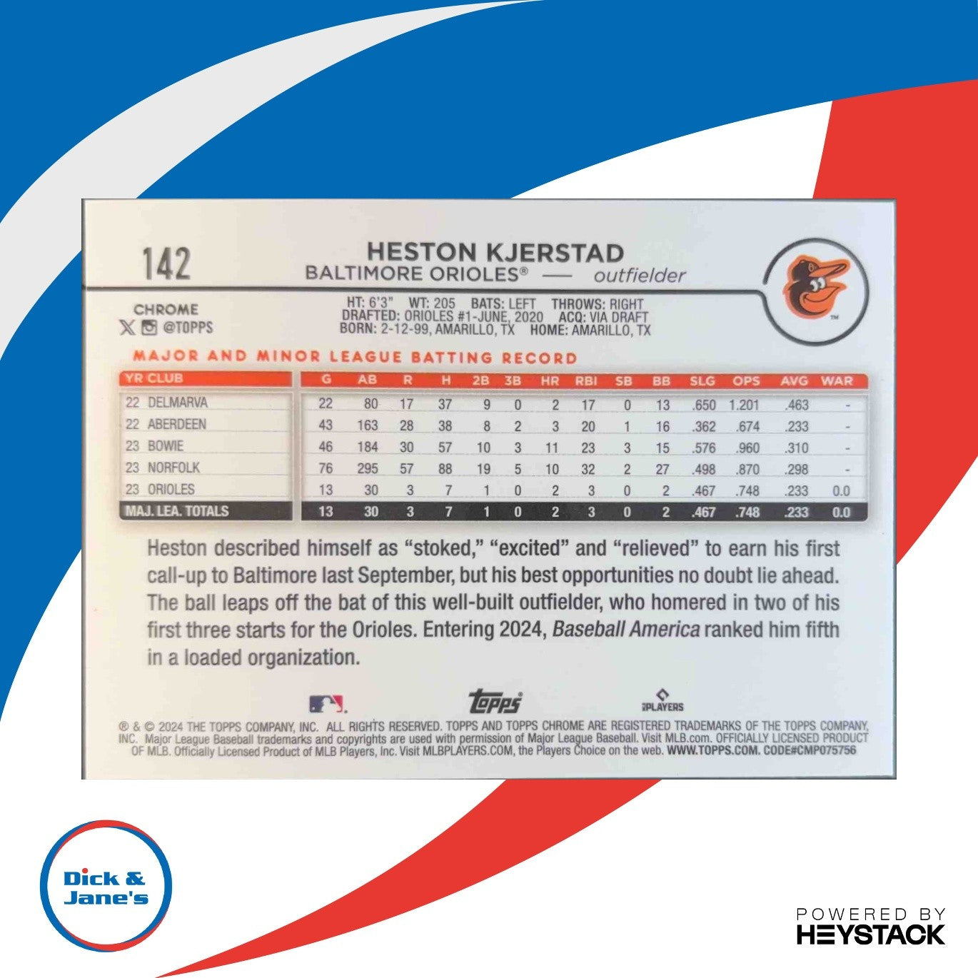 2024 Topps Chrome Heston Kjerstad Lightboard Logo Refractor #142 RC Baltimore