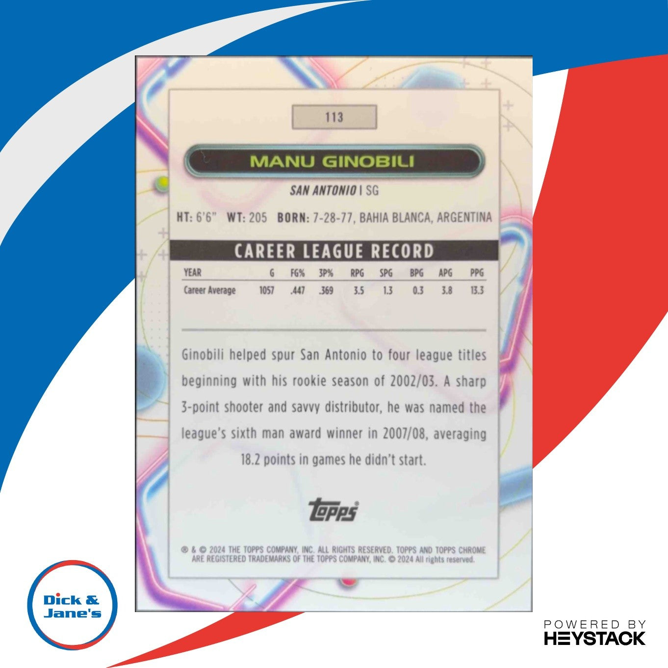 2023-24 Topps Cosmic Chrome Manu Ginobili Orange Galactic Refractor 8/25 #113