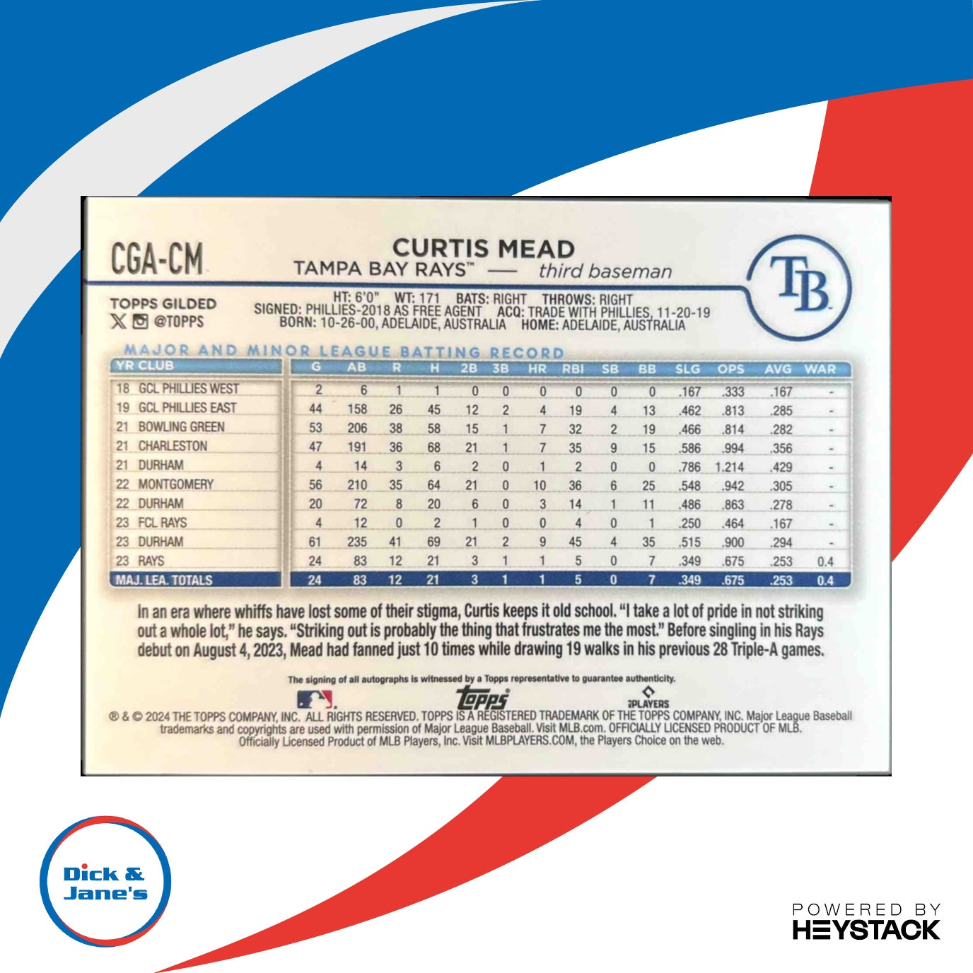 2024 Topps Gilded Collection Curtis Mead Chrome Gold Auto 72/99 Tampa Bay Rookie