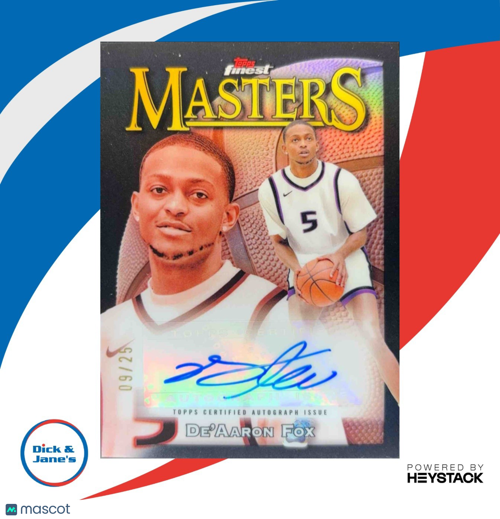 2023-24 Topps Finest De Aaron Fox Masters Auto Black Refractor 9/25 Sacramento