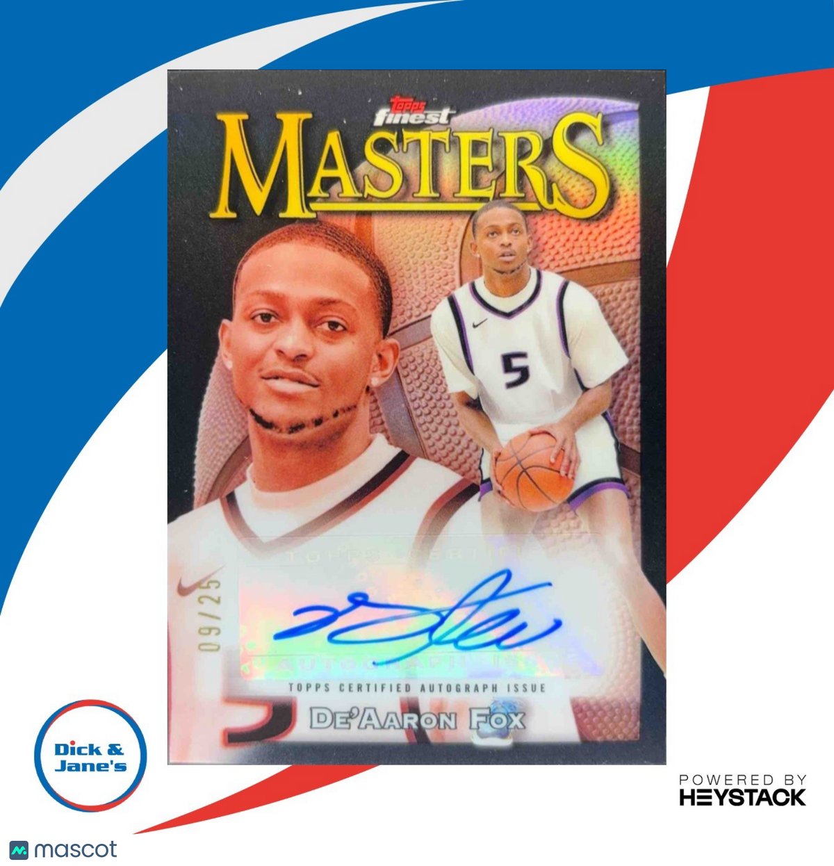 2023-24 Topps Finest De Aaron Fox Masters Auto Black Refractor 9/25 Sacramento