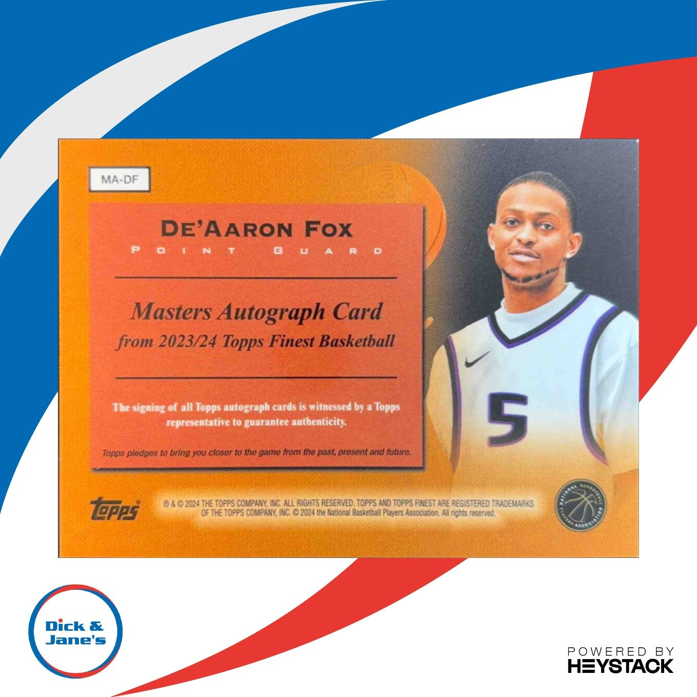 2023-24 Topps Finest De Aaron Fox Masters Auto Black Refractor 9/25 Sacramento