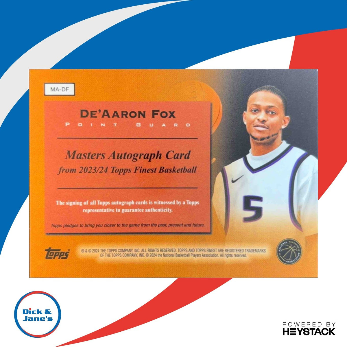 2023-24 Topps Finest De Aaron Fox Masters Auto Black Refractor 9/25 Sacramento