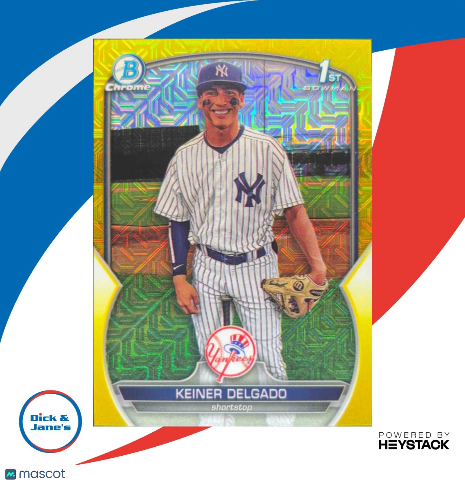 2023 Bowman Chrome Keiner Delgado Yellow Mojo Refractor 38/75 1st Prospect NY