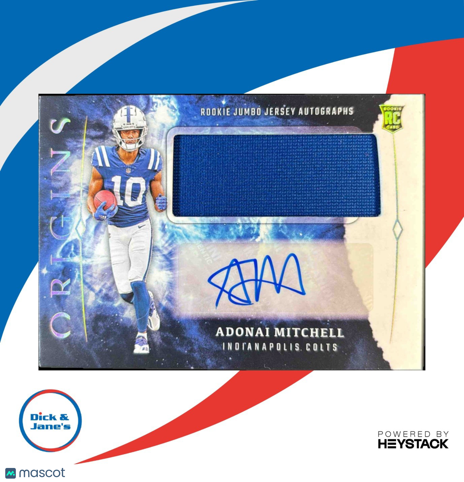 2024 Panini Origins Adonai Mitchell Rookie Jumbo Jersey Auto Indianapolis Colts