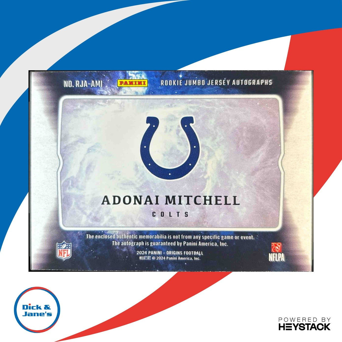 2024 Panini Origins Adonai Mitchell Rookie Jumbo Jersey Auto Indianapolis Colts