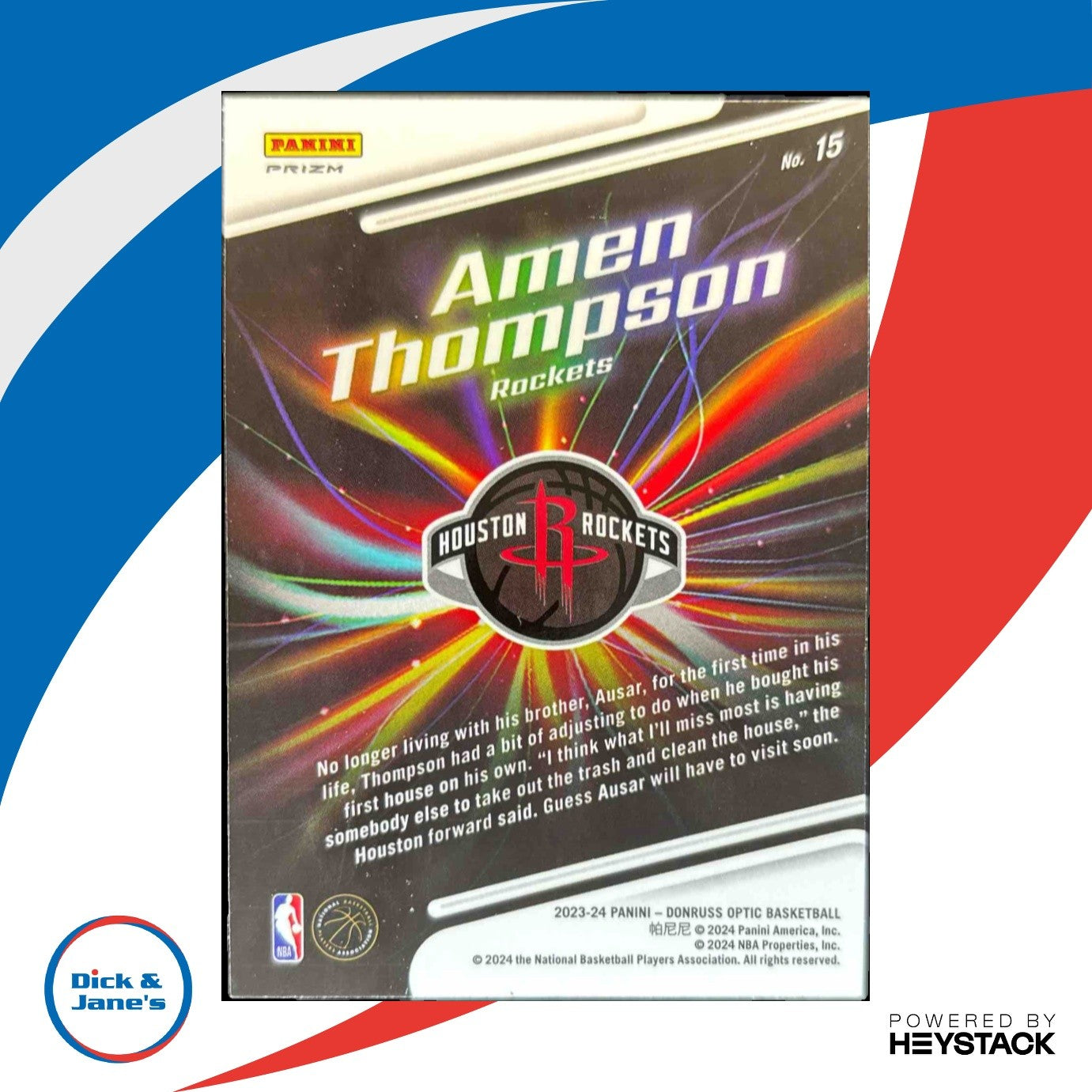 2023-24 Panini Donruss Optic Amen Thompson Lights Out Holo Prizm Rookie Rockets