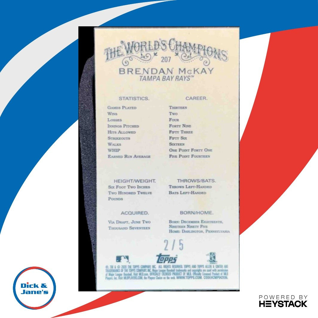 2020 Topps Allen & Ginter Chrome Brendan McKay Mini Red 2/5 #207 Tampa Bay Rays