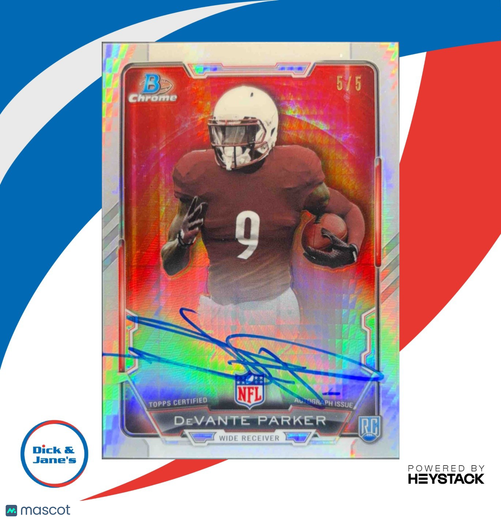 2015 Bowman DeVante Parker Rookie Chrome Refractor Auto Prism #d 5/5 RC