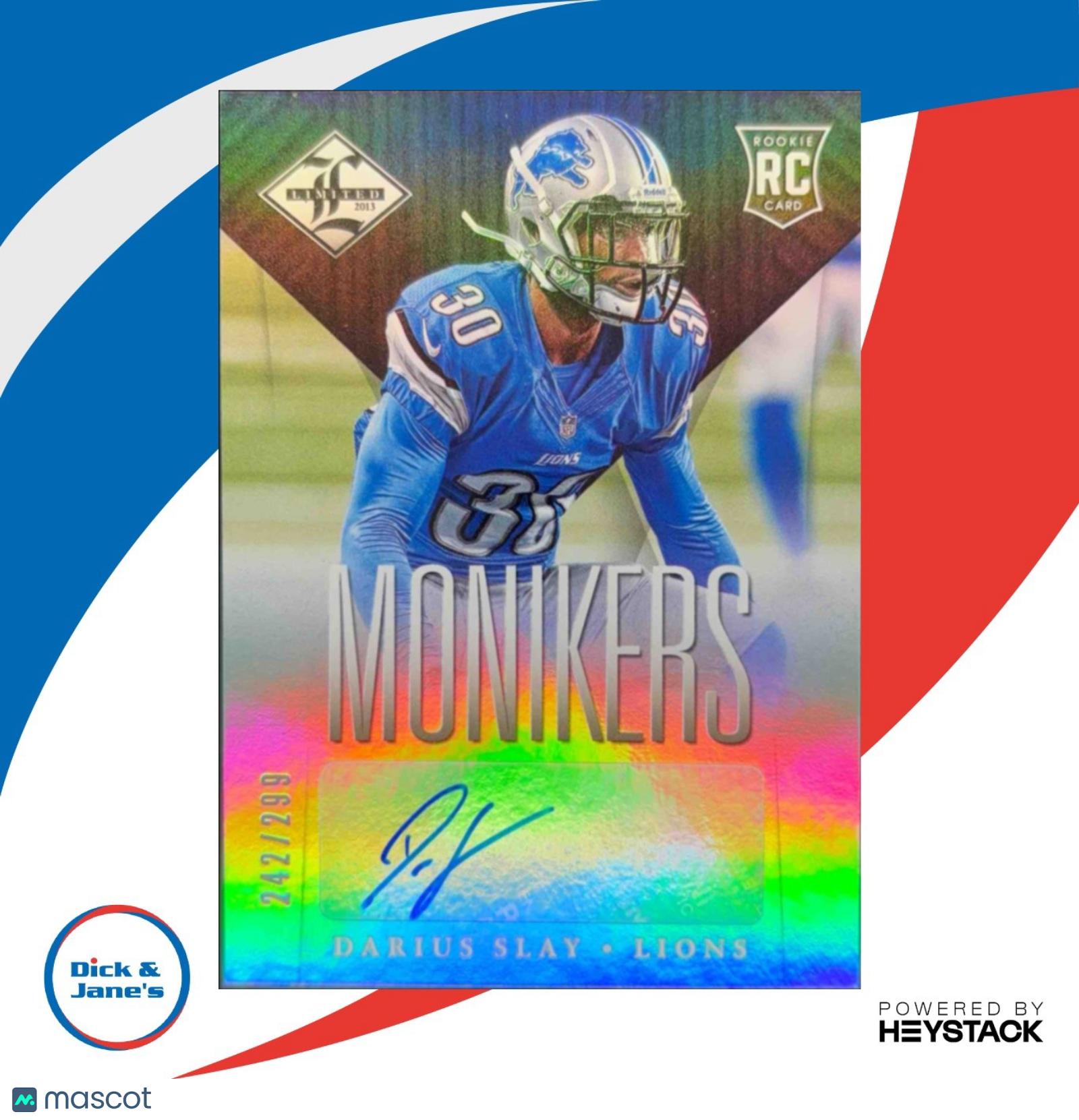 2013 Panini Limited Darius Slay Monikers Auto Silver 242/299 RC Detroit Lions