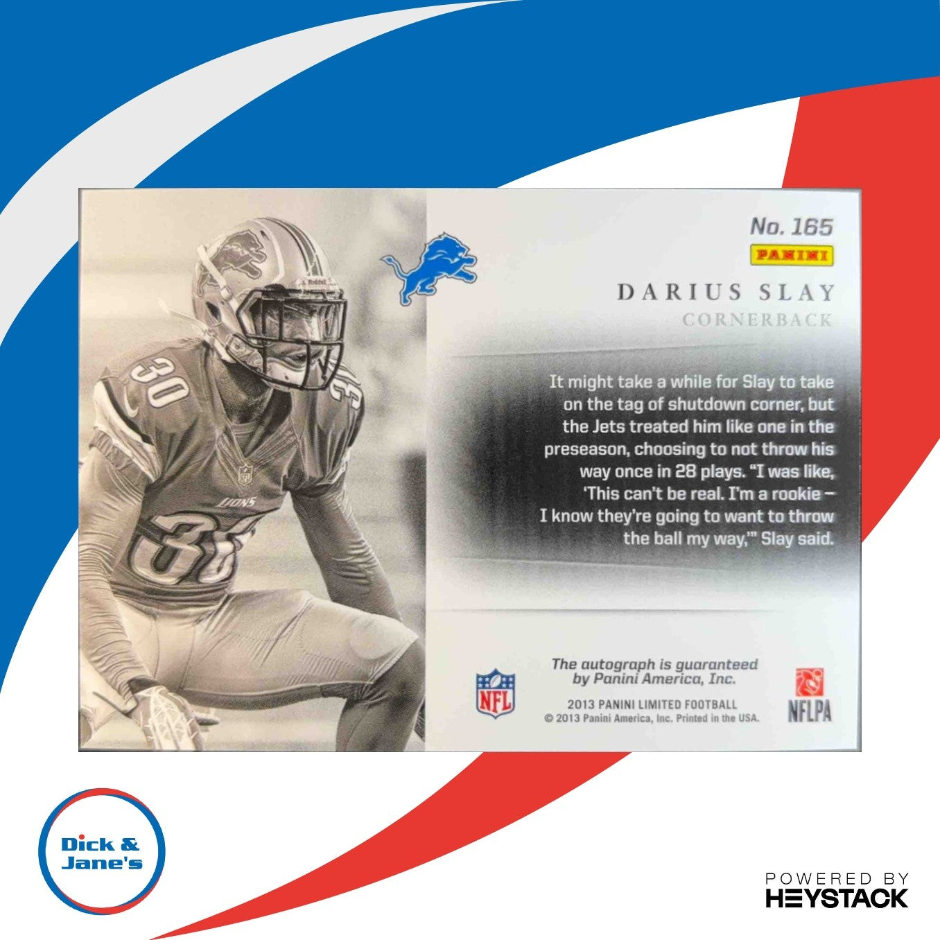 2013 Panini Limited Darius Slay Monikers Auto Silver 242/299 RC Detroit Lions