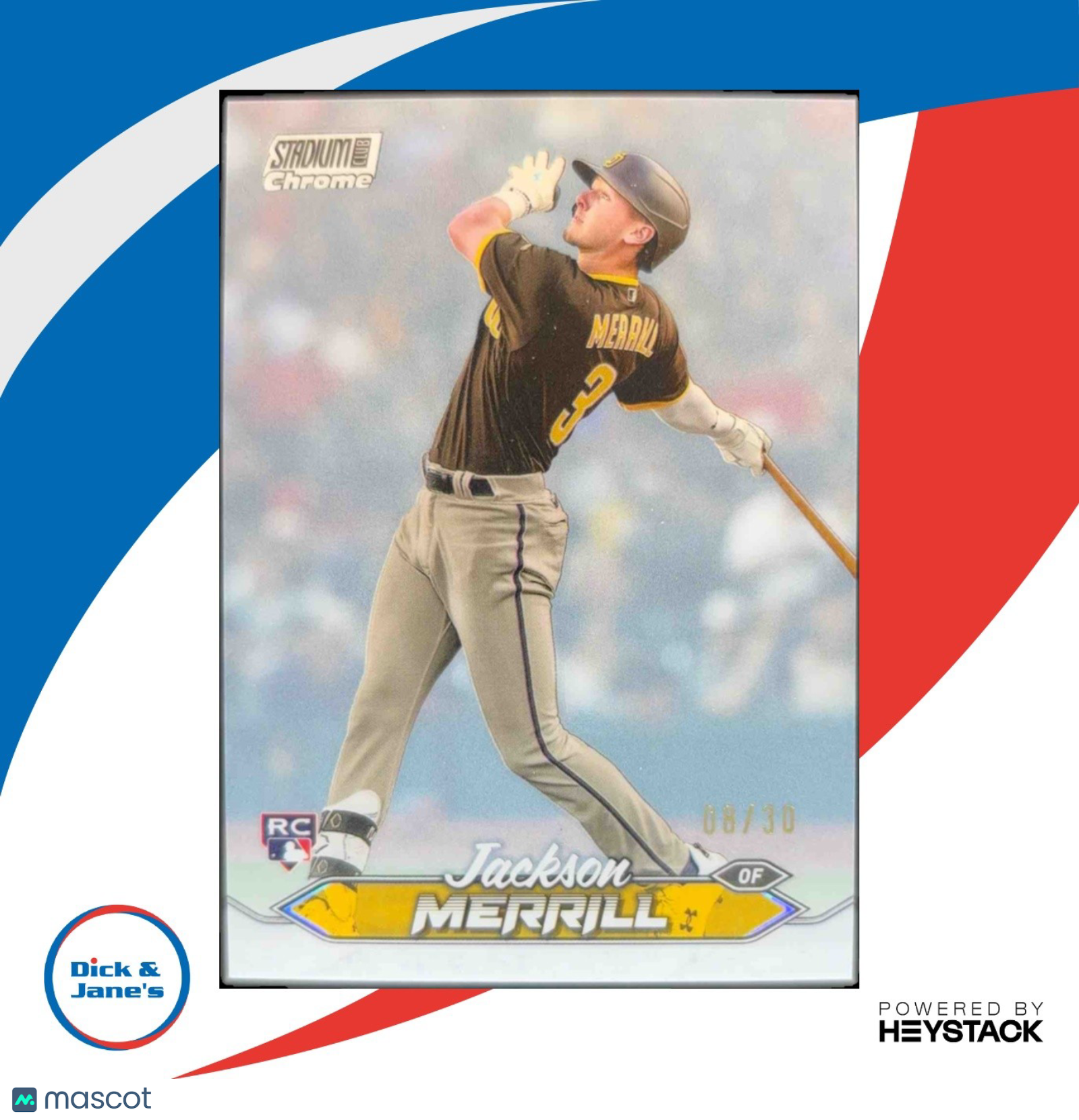 2024 Topps Stadium Club Jackson Merrill Chrome Pearl White Refractor 8/30 Padres