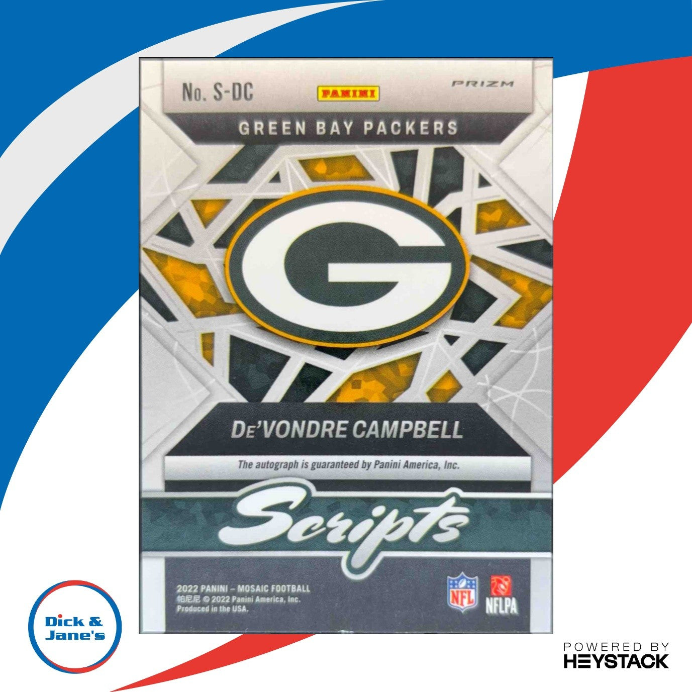 2022 Panini Mosaic De'Vondre Campbell Scripts #S-DC Auto Green Bay Packers