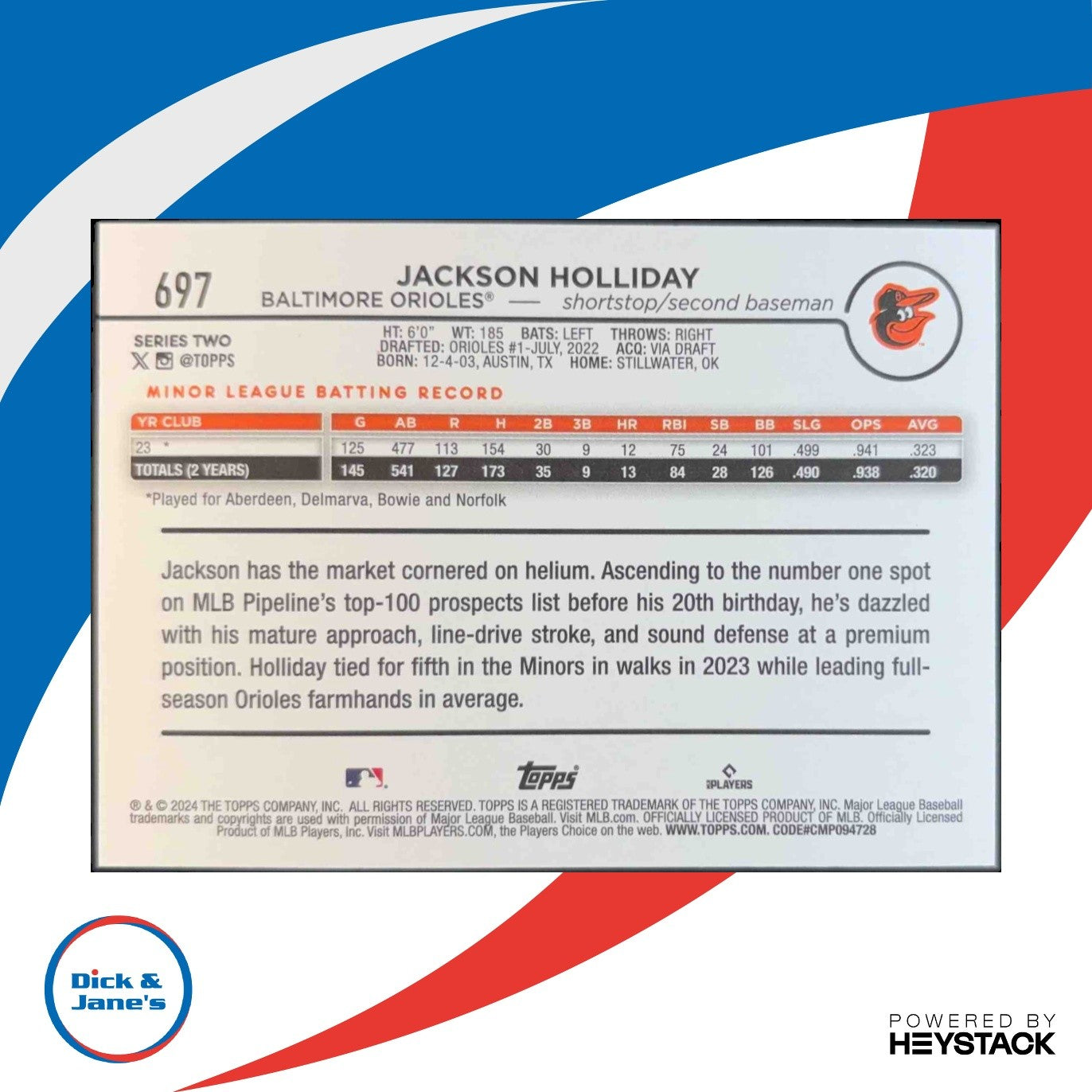 2024 Topps Jackson Holliday Black Box Variation Baltimore Orioles SP Rookie Card