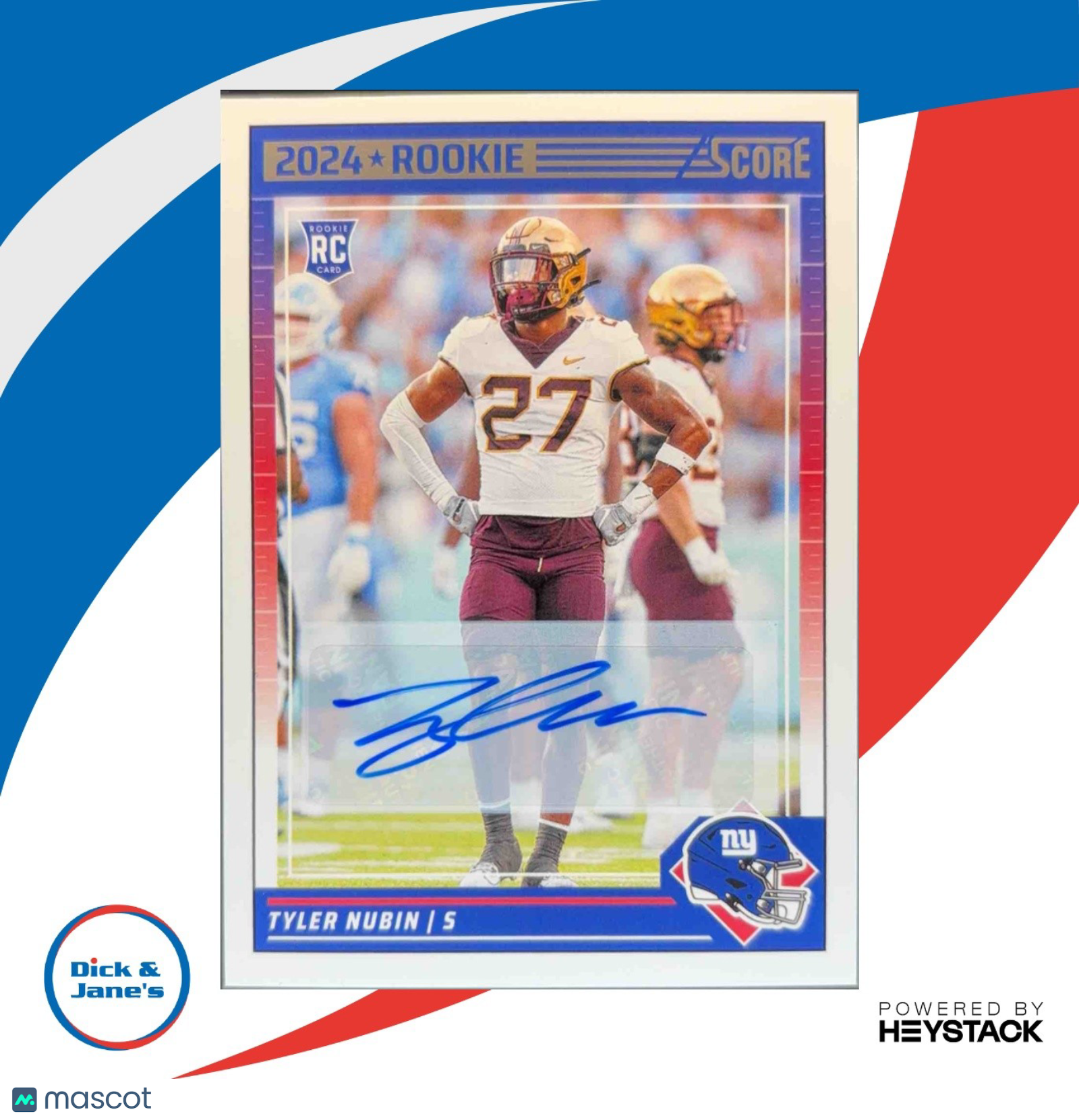 2024 Panini Score Tyler Nubin Signatures #347 Auto RC New York Giants