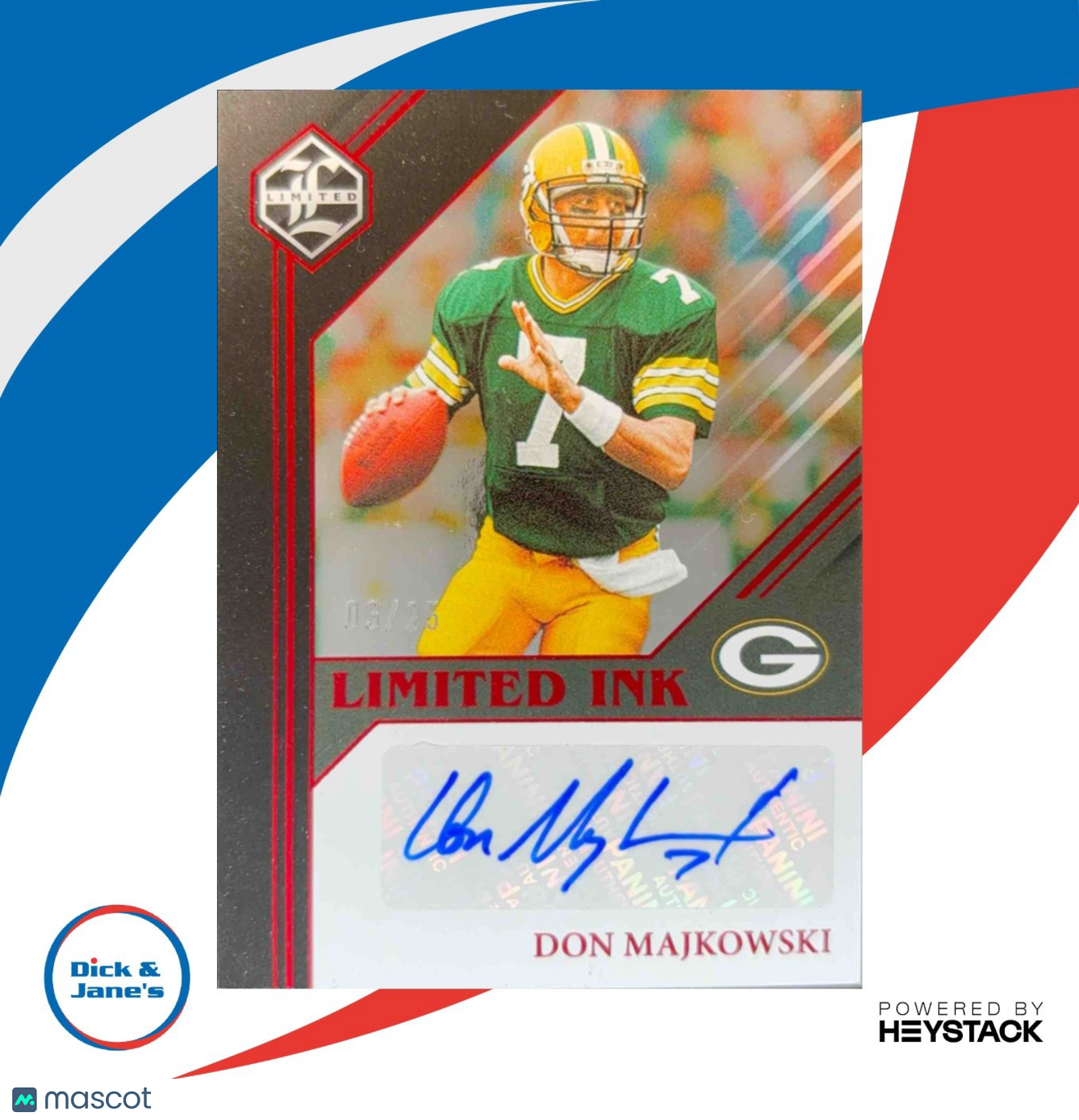 2023 Panini Limited Don Majkowski Ink Ruby Spotlight 3/25 Auto Green Bay Packers