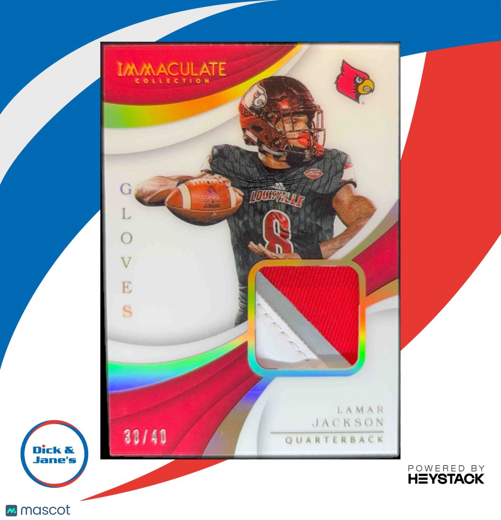 2018 Panini Immaculate Collection Collegiate Lamar Jackson Gloves /40 #5 RC