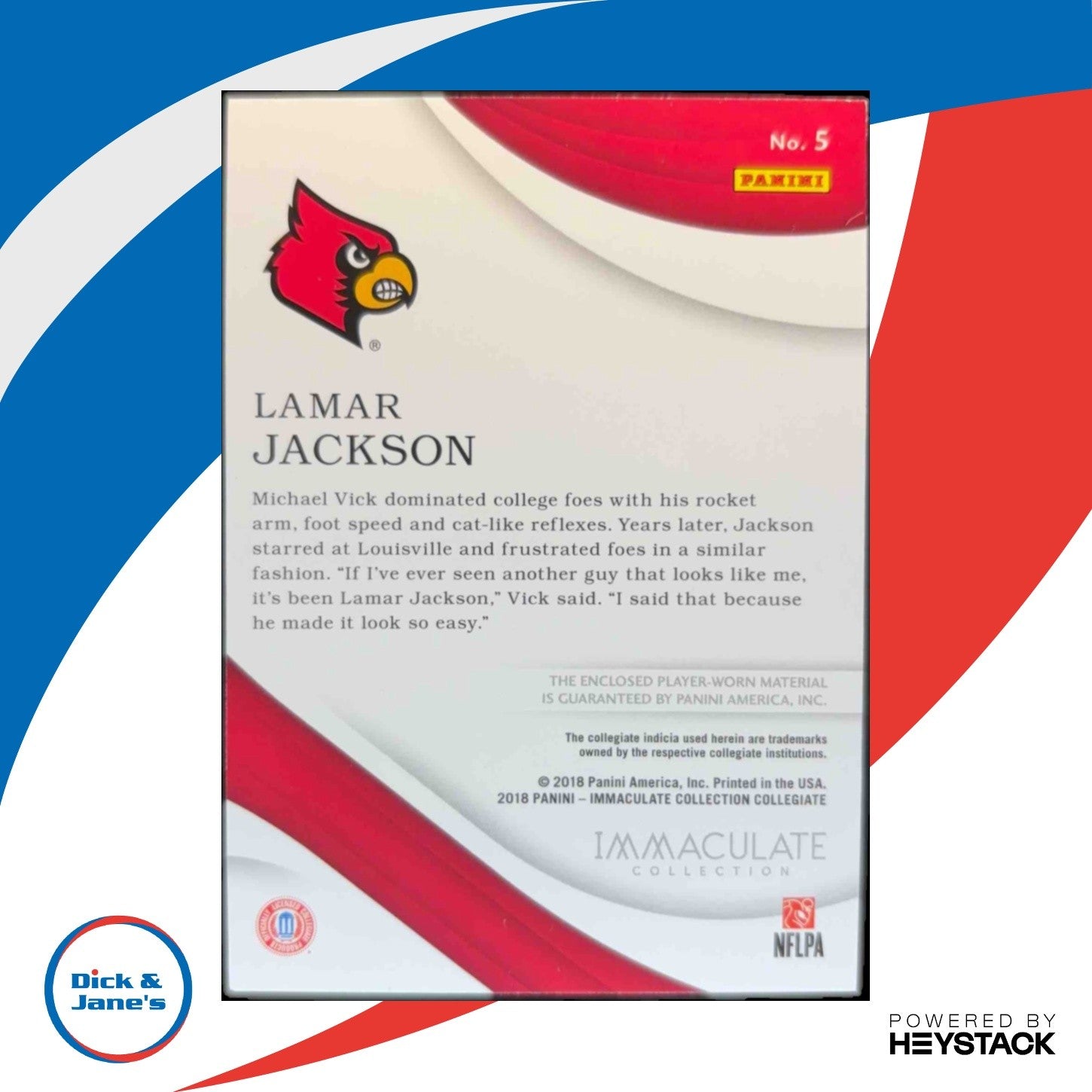 2018 Panini Immaculate Collection Collegiate Lamar Jackson Gloves /40 #5 RC