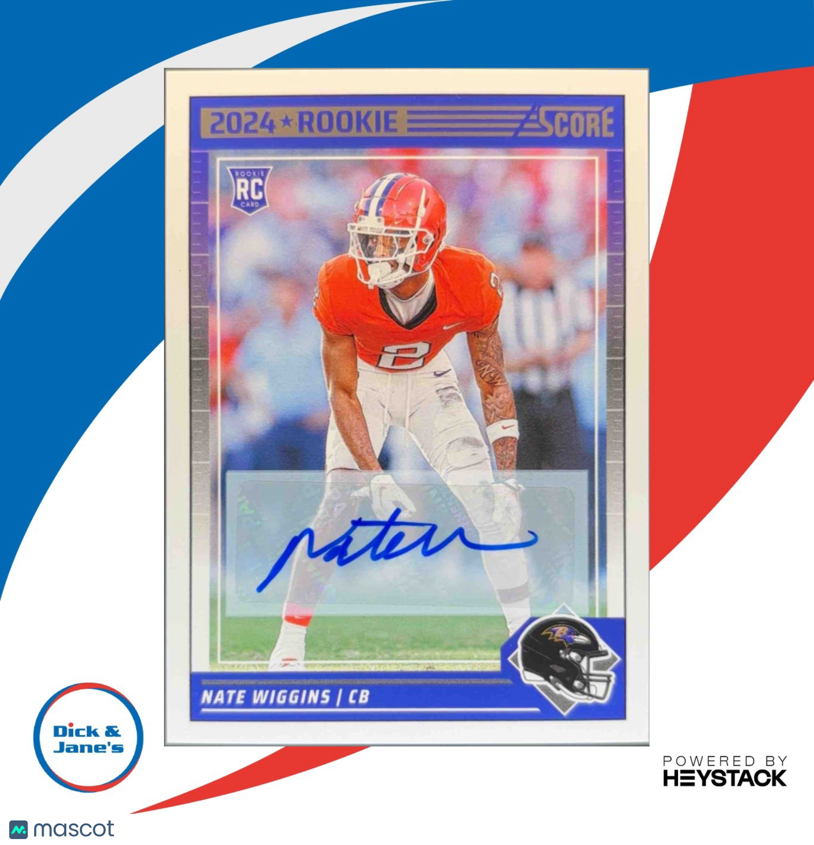 2024 Panini Score Nate Wiggins Signatures #320 Auto RC Baltimore Ravens