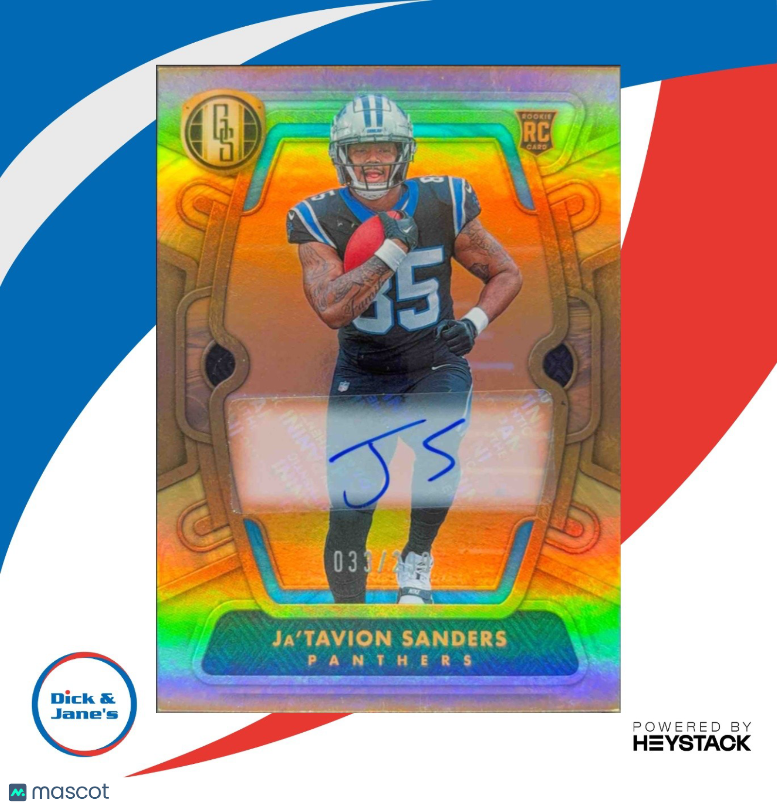 2024 Panini Gold Standard Ja Tavion Sanders Auto 33/299 RC Carolina Panthers