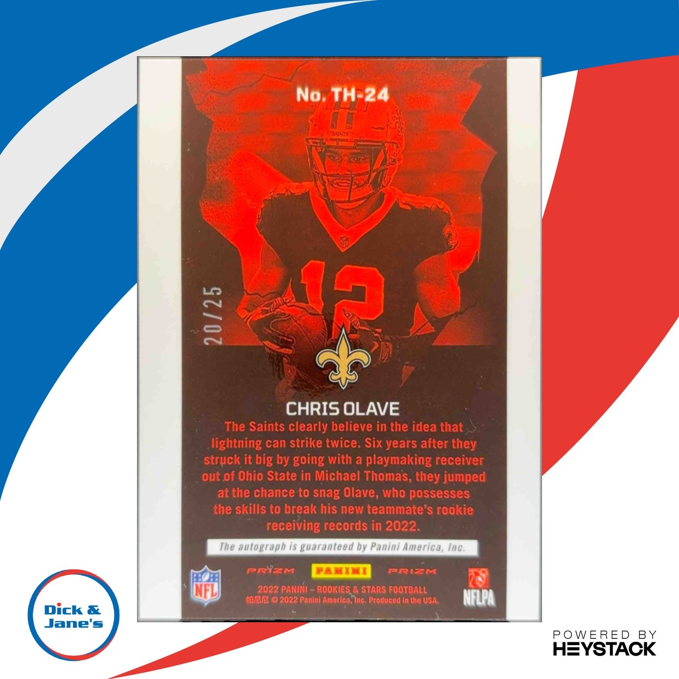 2022 Panini Rookies & Stars Chris Olave Thrillers Signatures Longevity /25 Auto