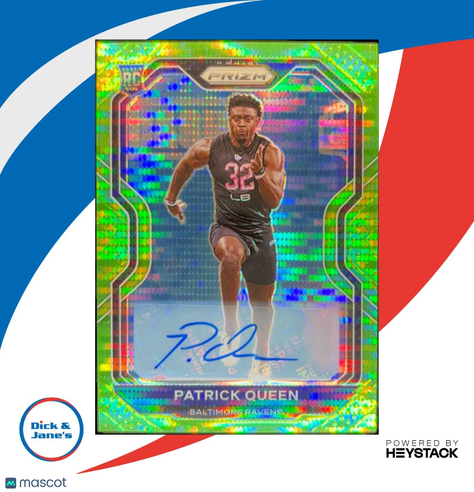 2020 Prizm Patrick Queen Rookie Auto Neon Green Pulsar #381 RC Baltimore Ravens