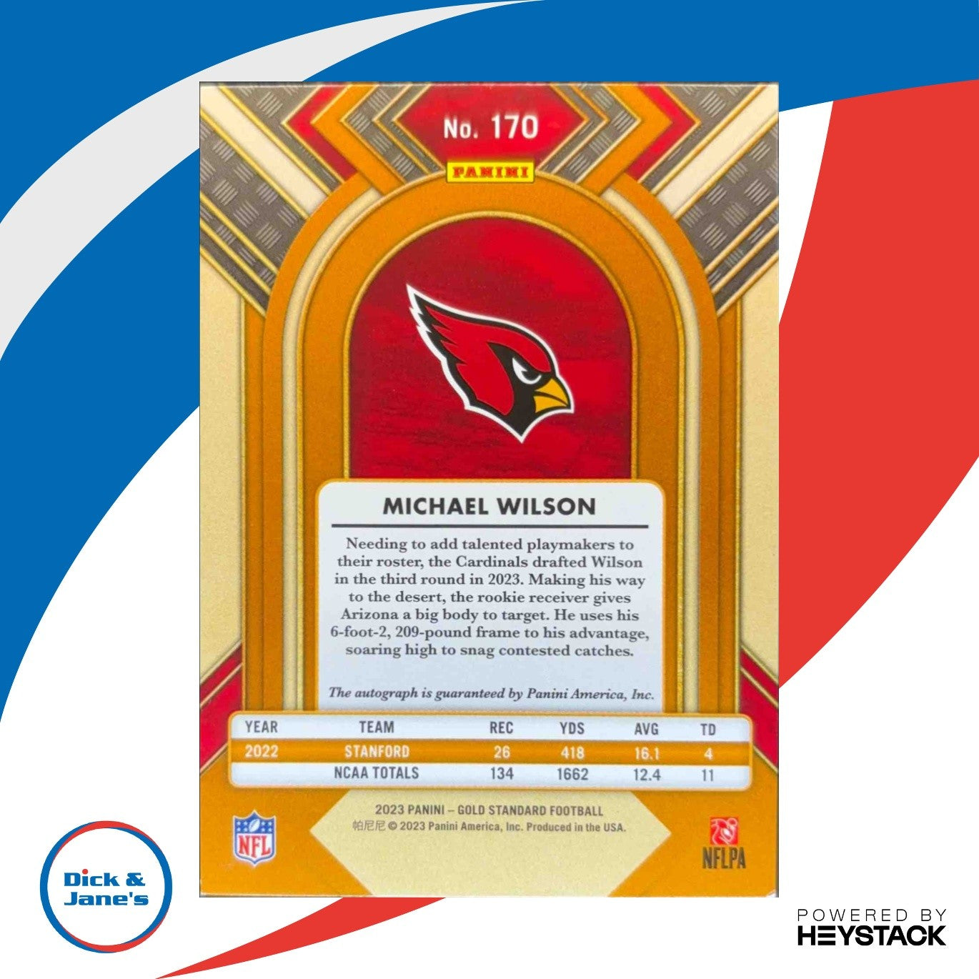 2023 Panini Gold Standard Michael Wilson Auto 65/199 #170 RC Arizona Cardinals