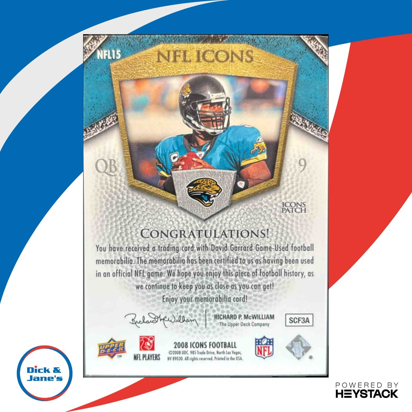 2008 Upper Deck Icons David Garrard NFL Jersey Patch /25 Jacksonville Jaguars